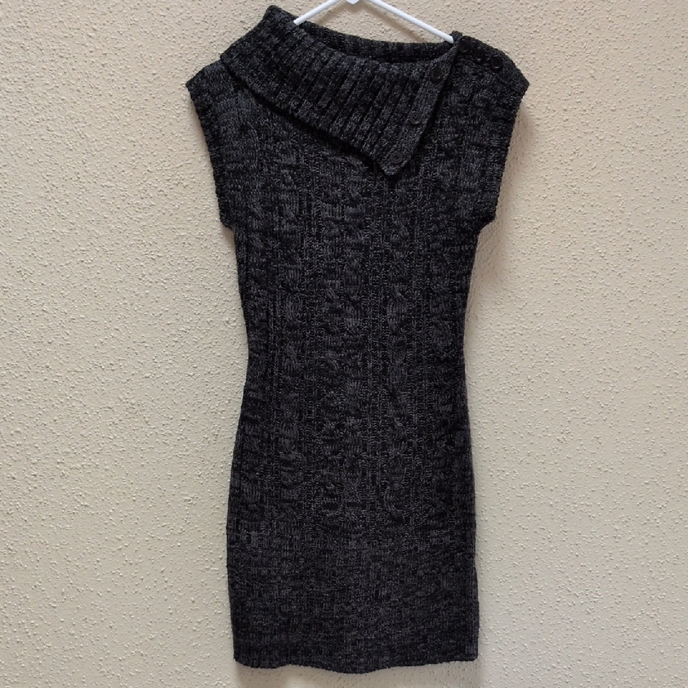 Elegant Gray Cowl Neck Sweater Dress